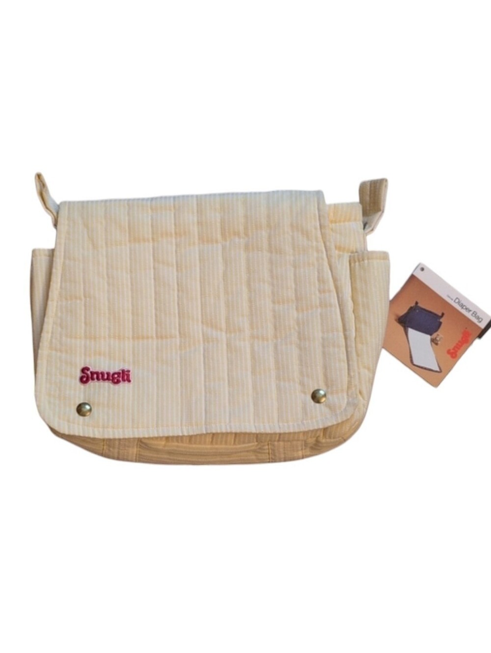 Vintage 80s Snugli Diaper Bag Backpack Yellow White  Stripe Missing Strap